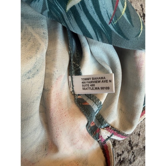 TOMMY BAHAMA Blue Birds of Paradise Button Down Shirt Short Sleeve Size L Silk - Picture 6 of 9